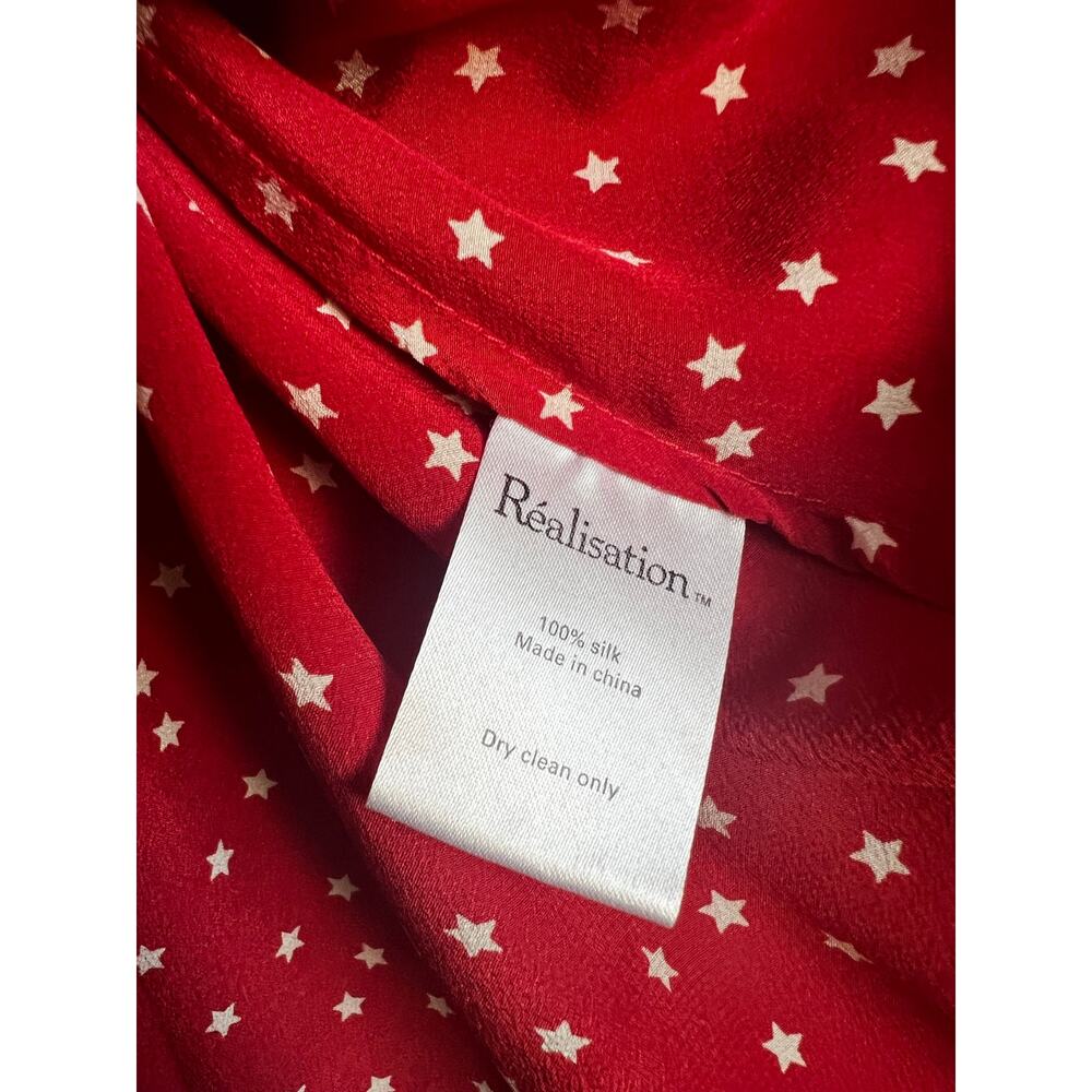 Realisation Par The Alexandra Red Star 100% Silk Wrap Mini Dress Size Small - Picture 6 of 7